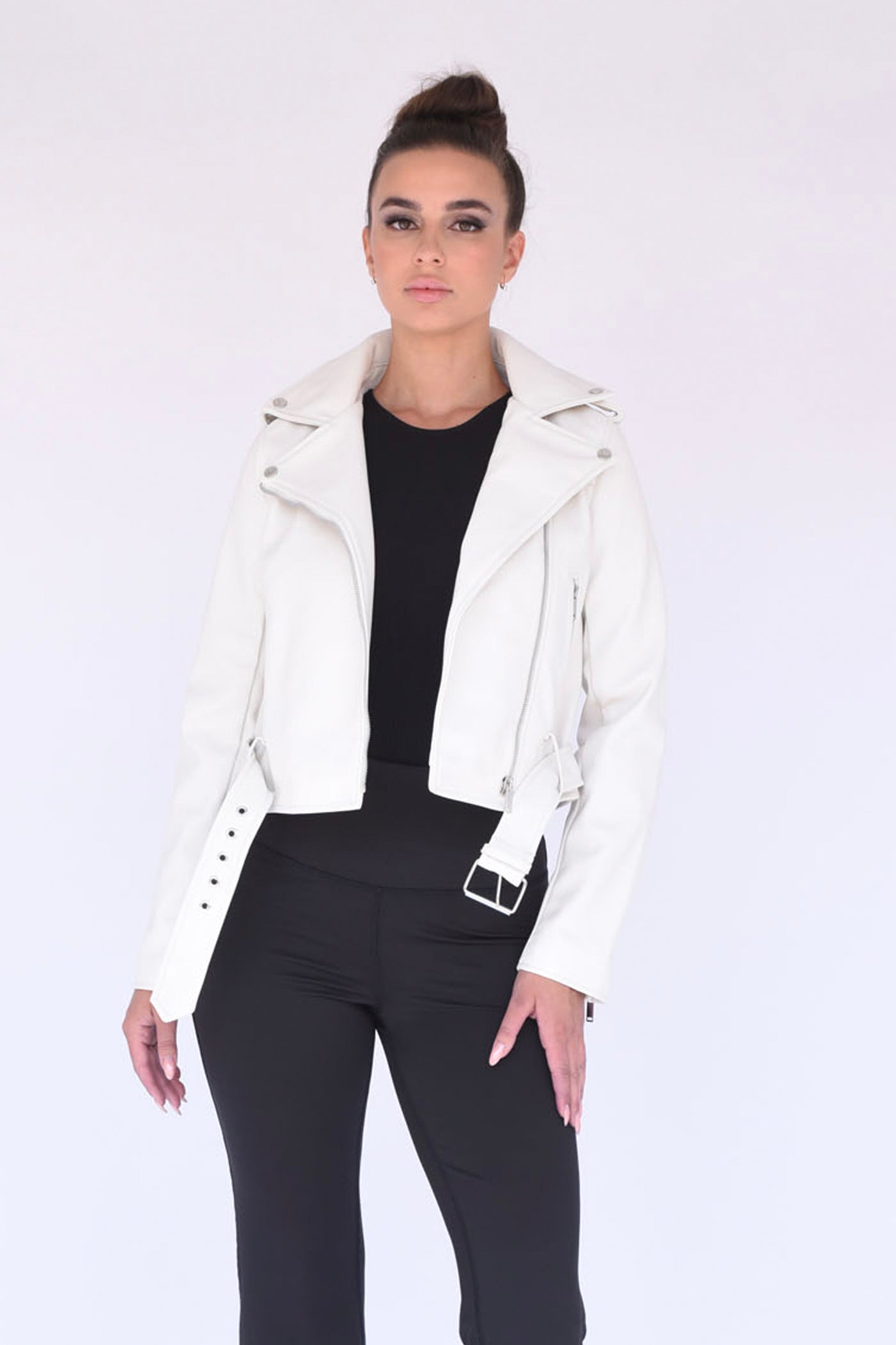 Libya Vegan Leather Moto Jacket in Cream
